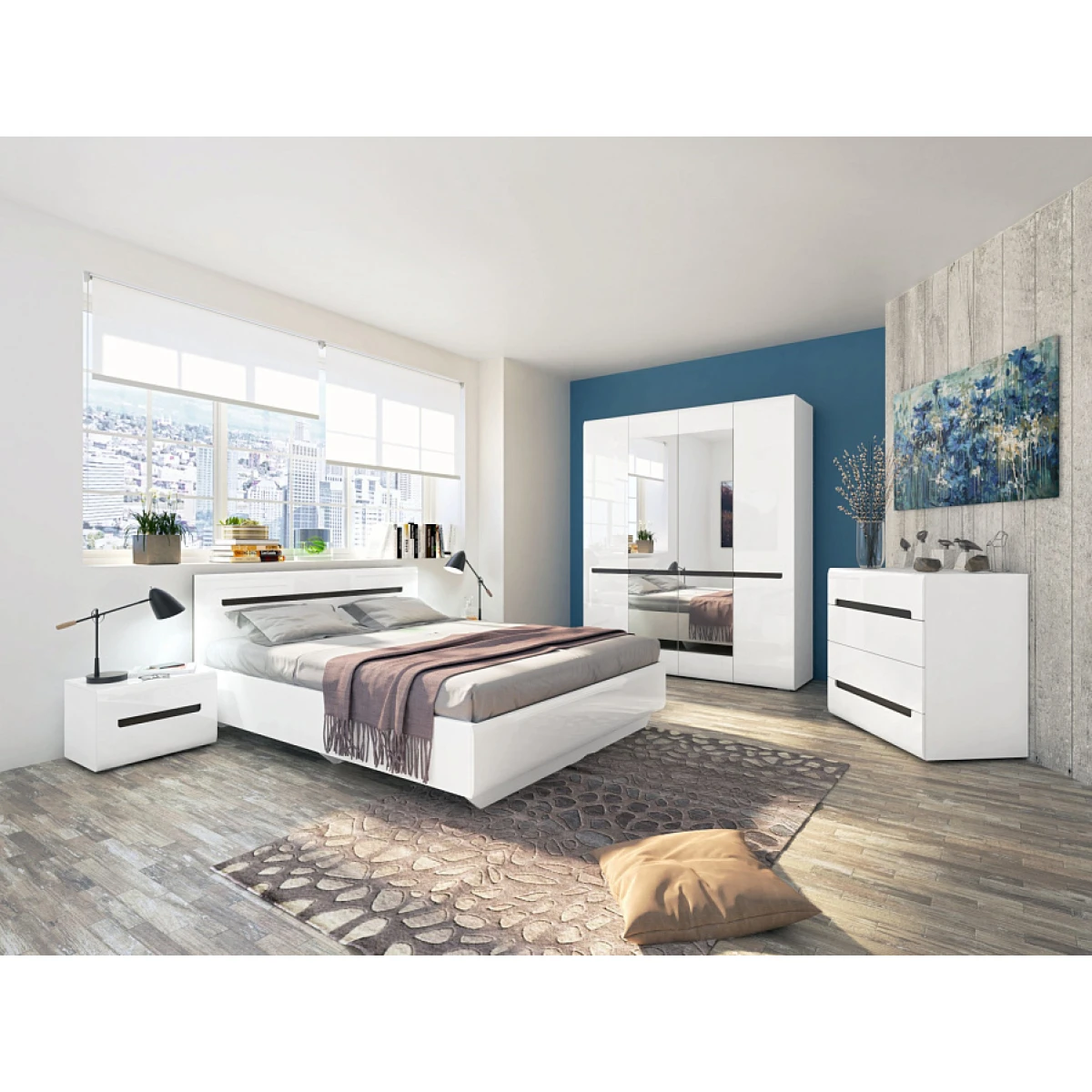 Кровать Стокгольм П/М 160*200 Белый/Белый Глянец