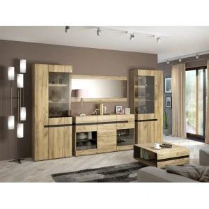 УЛЬТРА Шкаф-витрина ПРАВЫЙ Серый Крафт/Дуб Приморский