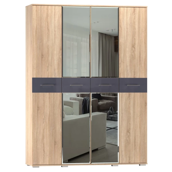 БЬЯНКА Шкаф 4-х ств. с зеркалом Сонома/Графит