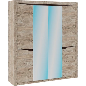 ХИЛТОН Шкаф 4-х ств. с зеркалом Дуб Юкон/Гранж Дуб Юкон