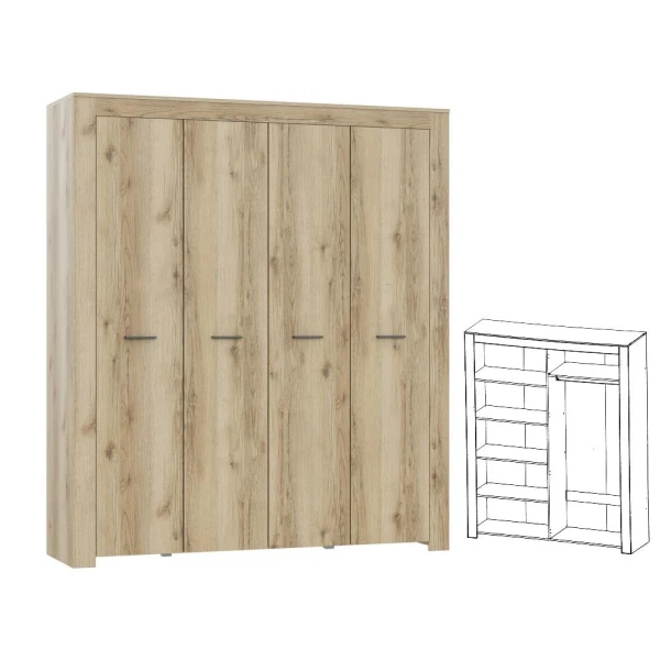 КВАДРО Шкаф 4-х ств. (КВД-17) Дуб Делано светлый