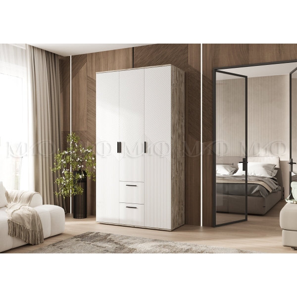 СИЛЬВИЯ Шкаф 3-х ств. (1200) Браш Вайт/Дуб Юкон