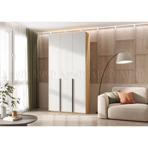 МАРВЭЛ Шкаф 3-х ств. (1200) Браш Вайт/Крафт Золотой