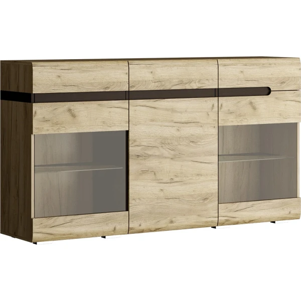 Комод- витрина Ультра Дуб Крафт серый/Дуб Приморский