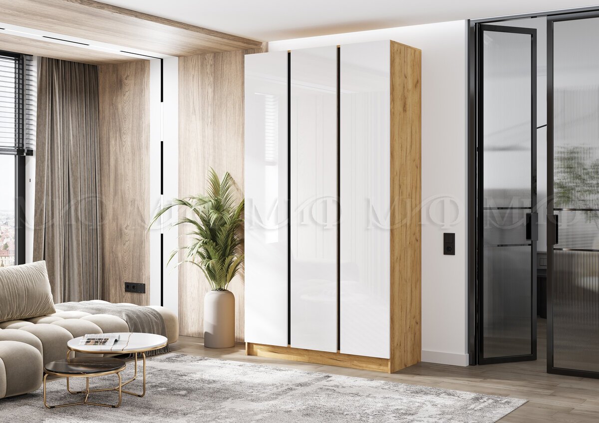 КЕЛЬВИН Шкаф 3-х ств.(1200) Белый Глянец/Крафт Золотой