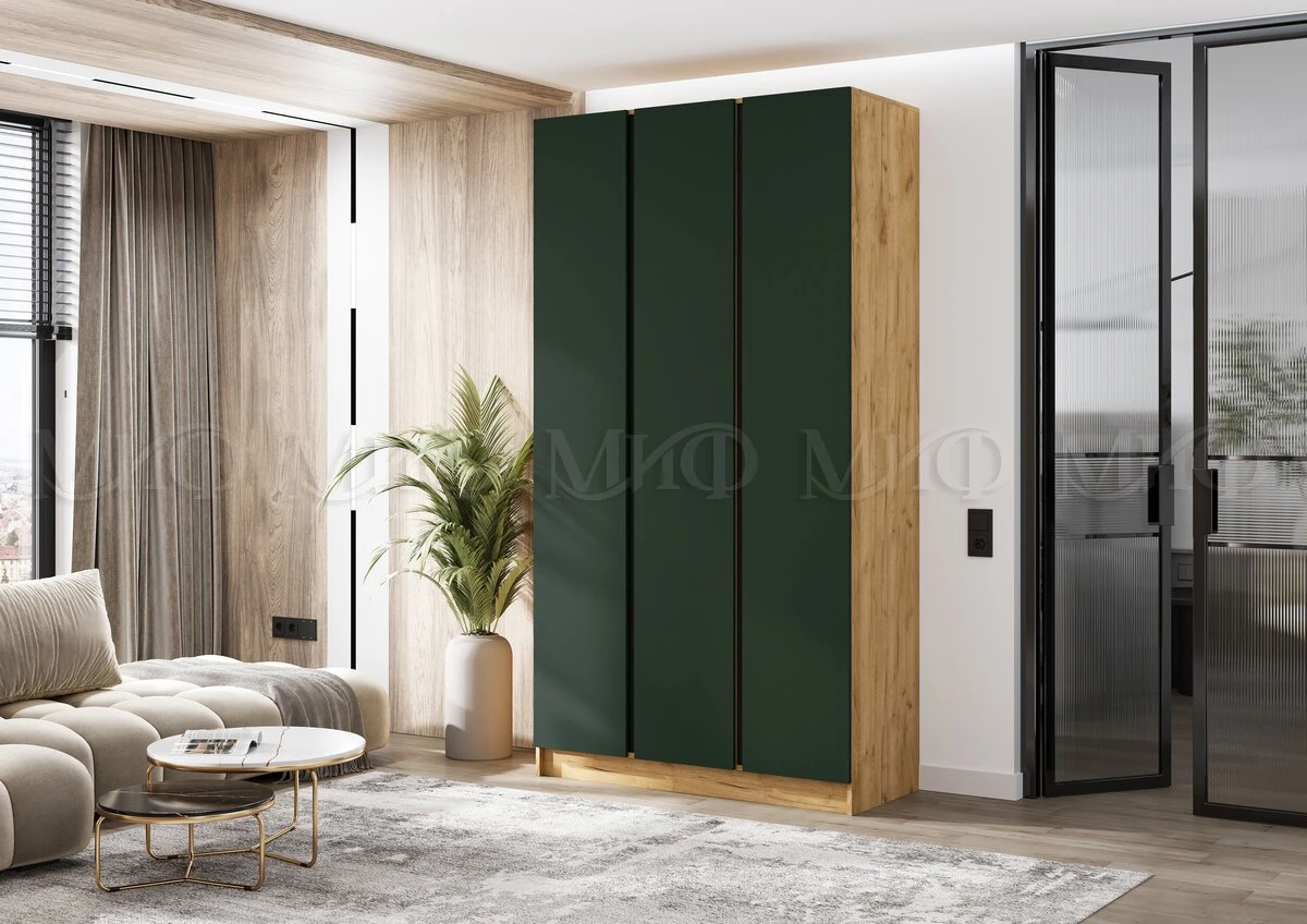 КЕЛЬВИН Шкаф 3-х ств.(1200) Изумруд/Крафт Золотой