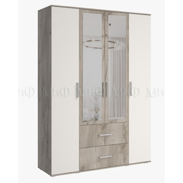 ФИЕСТА NEW Шкаф 4-х ств. (1600) с зеркалом Кашемир/Крафт Серый