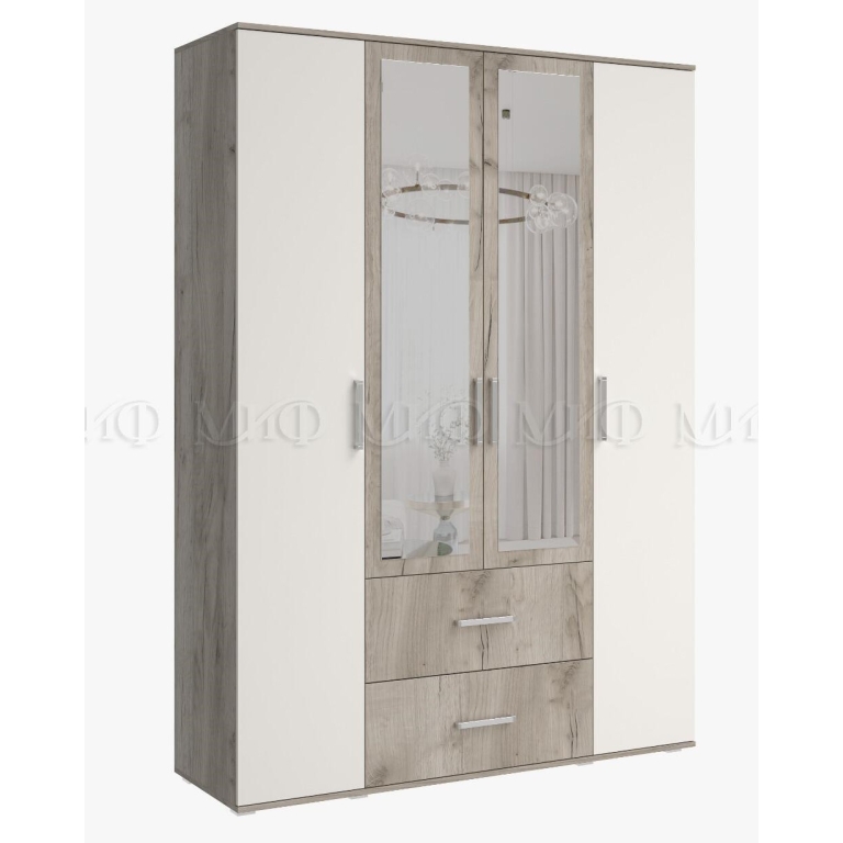 ФИЕСТА NEW Шкаф 4-х ств. (1600) с зеркалом Кашемир/Крафт Серый