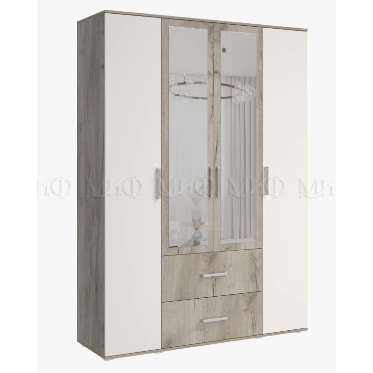 ФИЕСТА NEW Шкаф 4-х ств. (1600) с зеркалом Кашемир/Крафт Серый