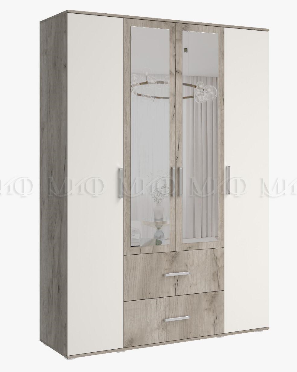ФИЕСТА NEW Шкаф 4-х ств. (1600) с зеркалом Кашемир/Крафт Серый