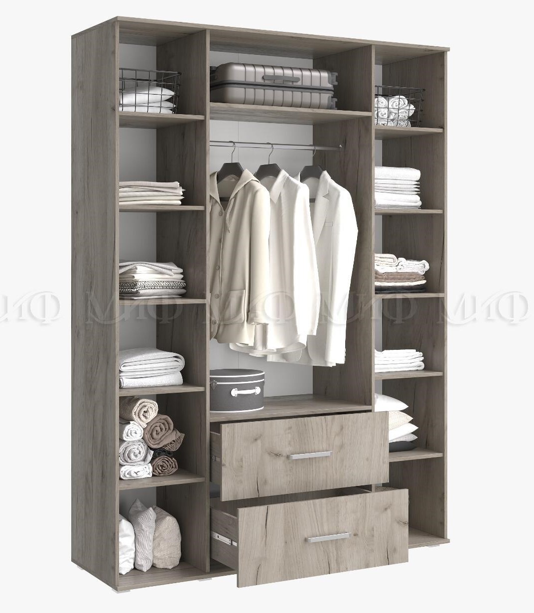 ФИЕСТА NEW Шкаф 4-х ств. (1600) с зеркалом Кашемир/Крафт Серый