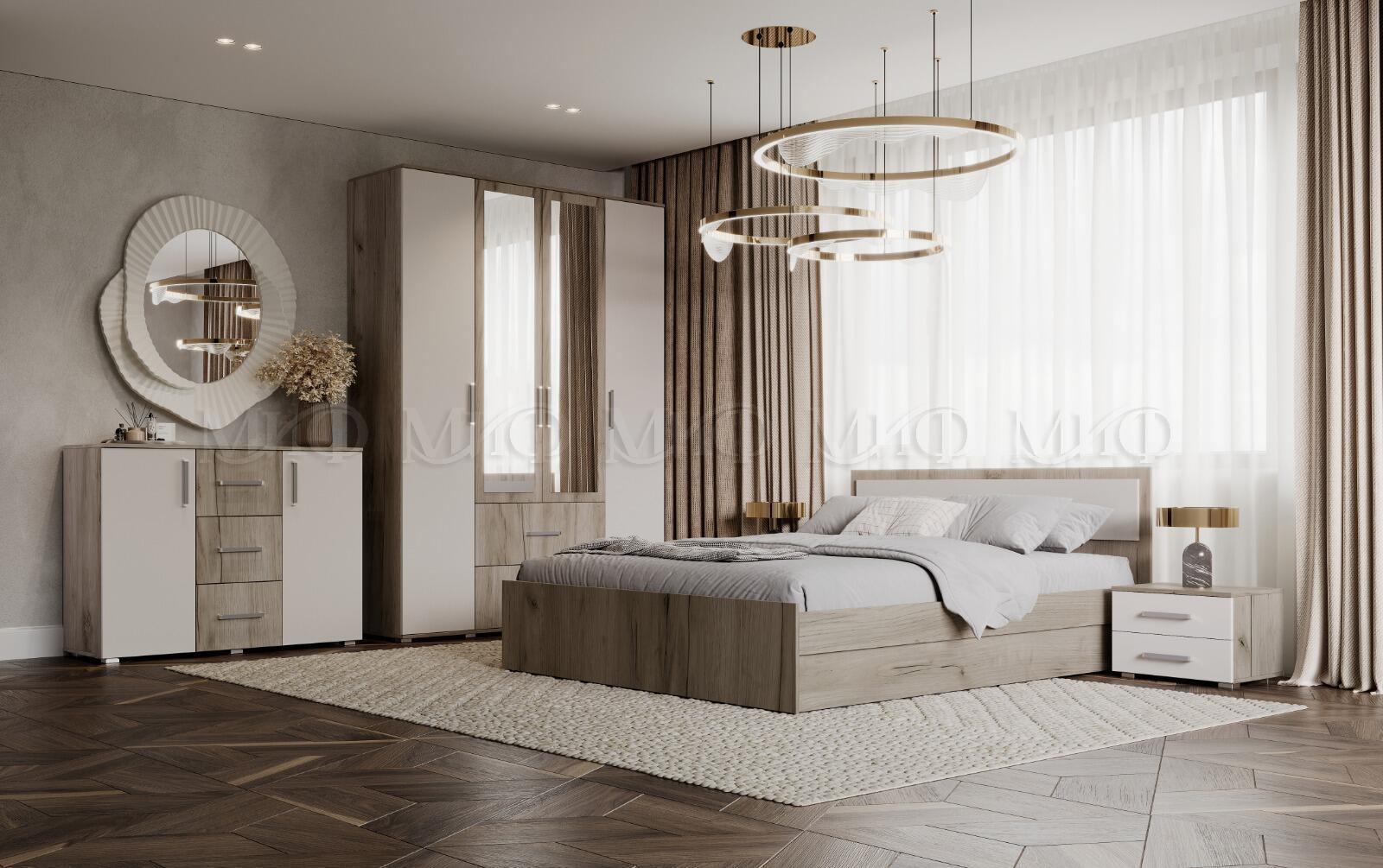 ФИЕСТА NEW Шкаф 4-х ств. (1600) с зеркалом Кашемир/Крафт Серый