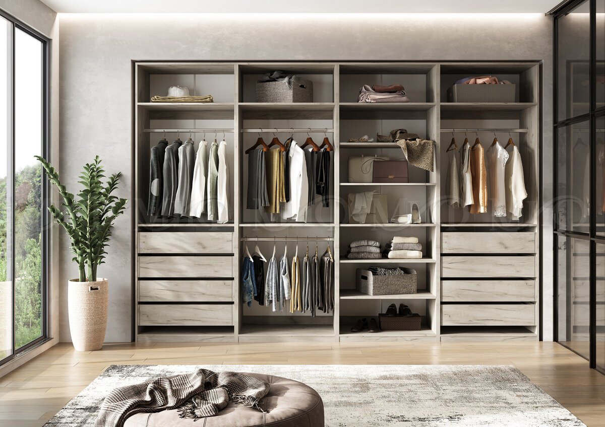 ЛАРГО Шкаф 2-х ств. 3 полки + 3 ящика Кашемир/Крафт Серый