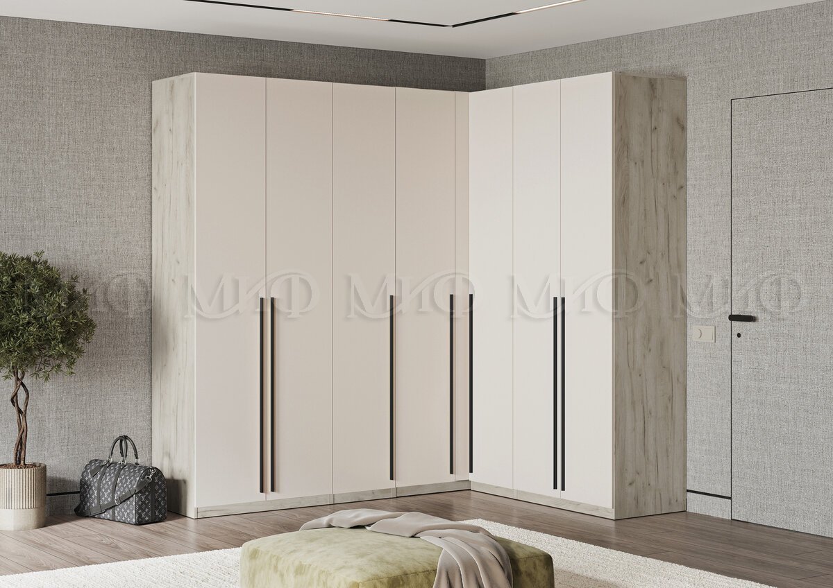 ЛАРГО Шкаф 2-х ств. 3 полки + 3 ящика Кашемир/Крафт Серый