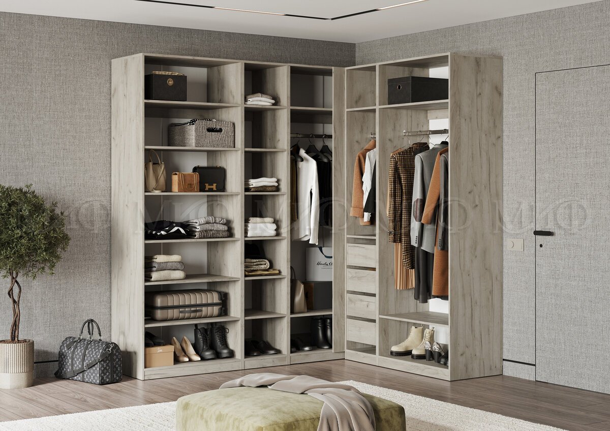 ЛАРГО Пенал с полками Кашемир/Крафт Серый