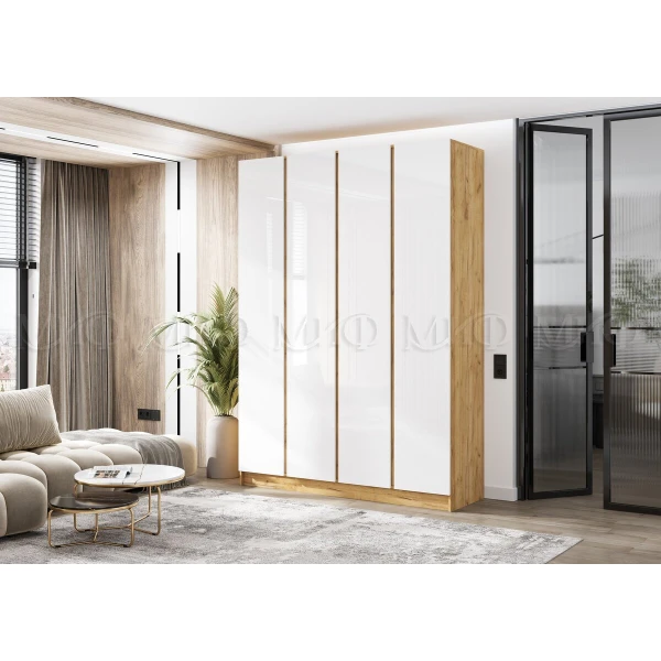 КЕЛЬВИН Шкаф 4-х ств.(1600) Белый Глянец/Крафт Золотой