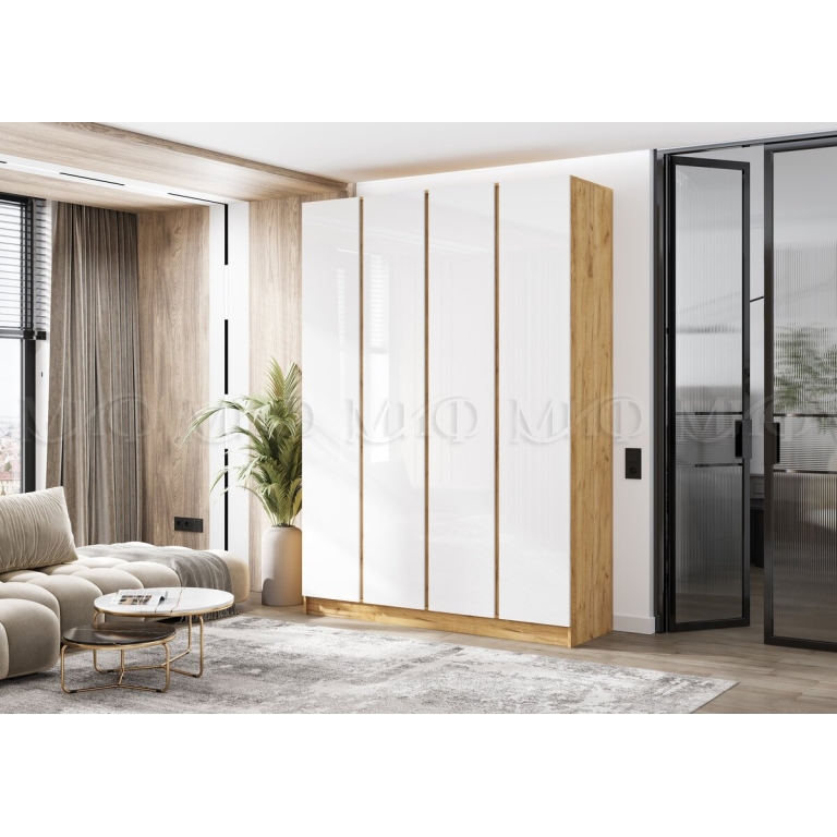 КЕЛЬВИН Шкаф 4-х ств.(1600) Белый Глянец/Крафт Золотой