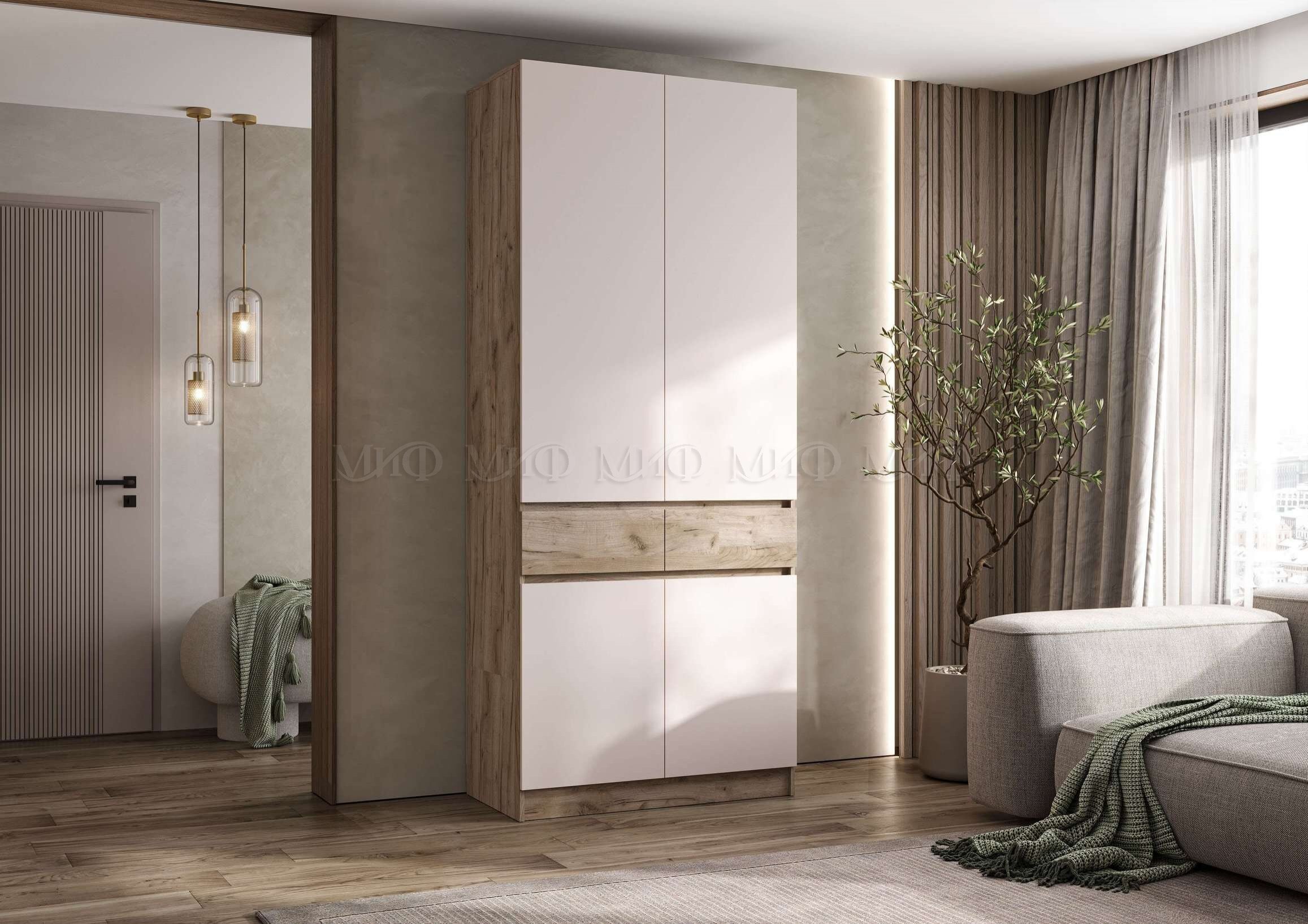 РОДЖИНА Шкаф 2-х ств. Кашемир/Крафт Серый РОДЖИНА Шкаф 2-х ств. Кашемир/Крафт Серый