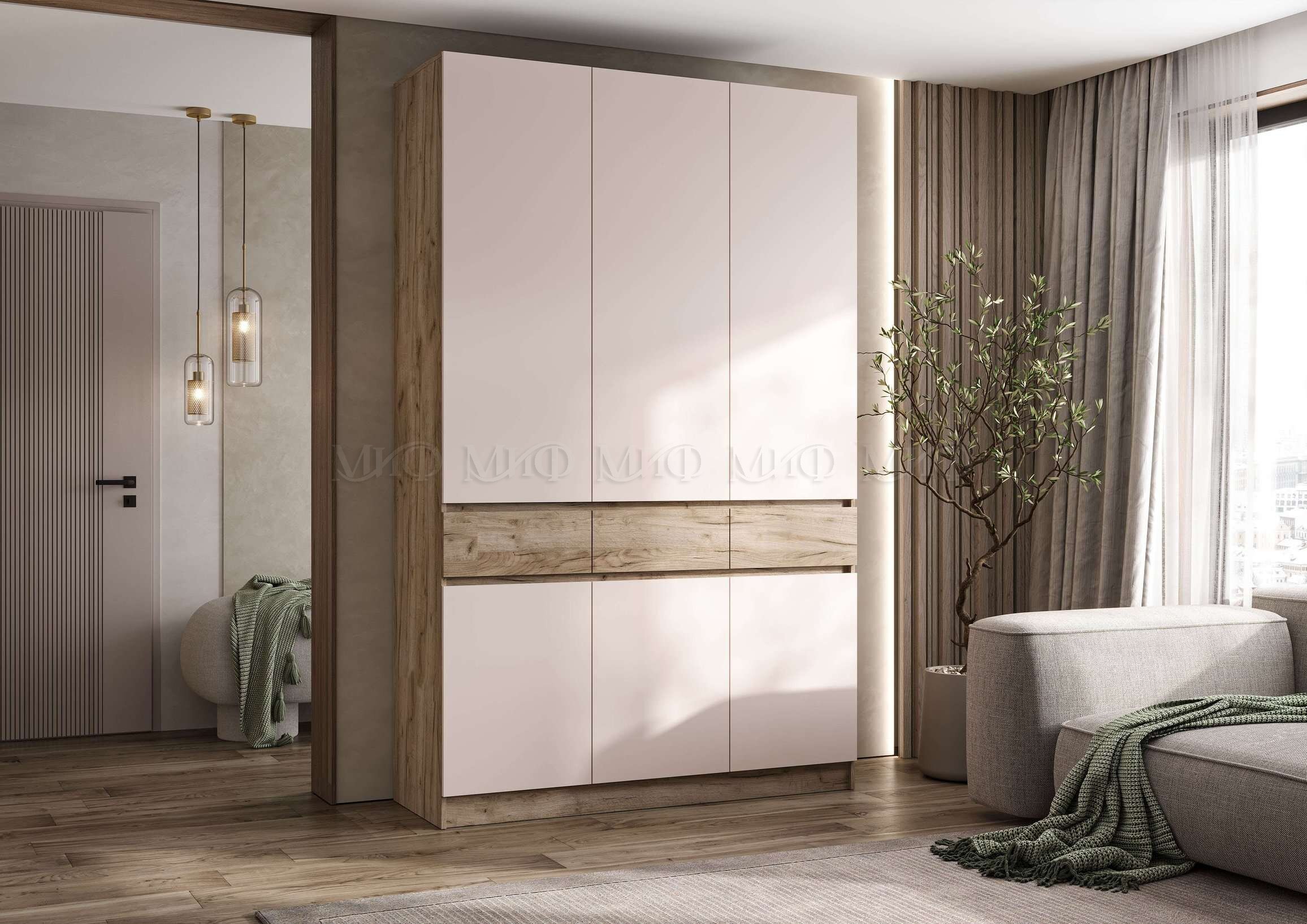 РОДЖИНА Шкаф 3-х ств. Кашемир/Крафт Серый РОДЖИНА Шкаф 3-х ств. Кашемир/Крафт Серый